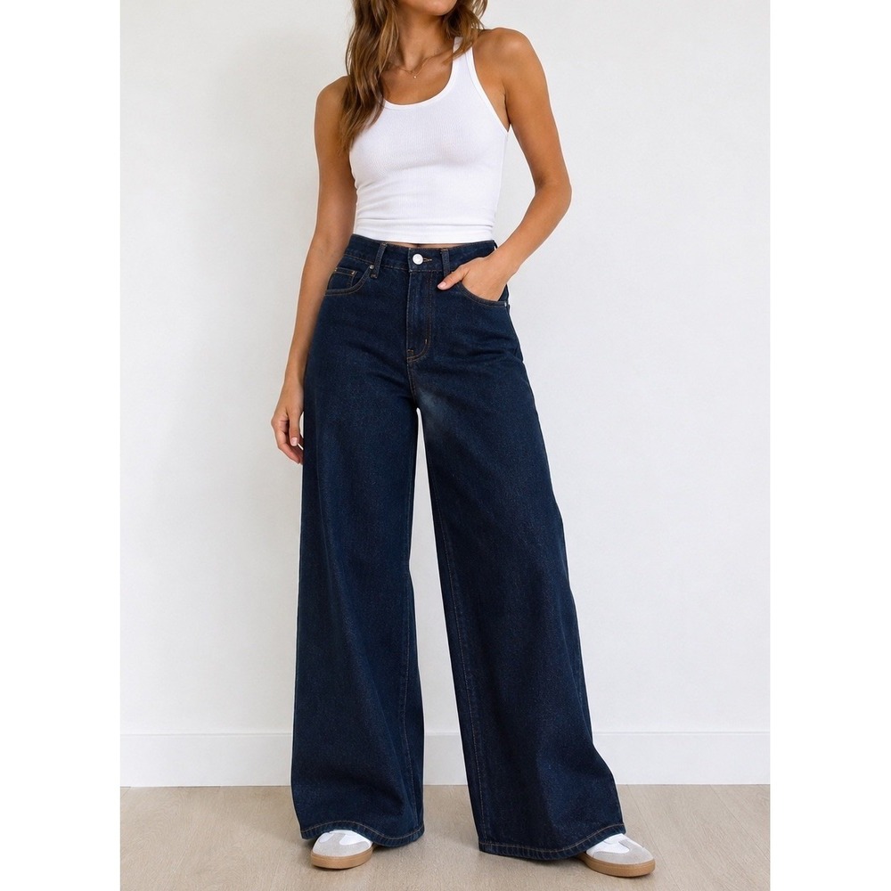 Madewell Superwide Leg Jeans 28 High Rise Dark Wash Wide Leg Denim Blue